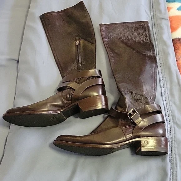 CELINE Luxury Vintage Dark Brown Leather Buckle Calf Boots Sz 39 - Picture 2 of 6